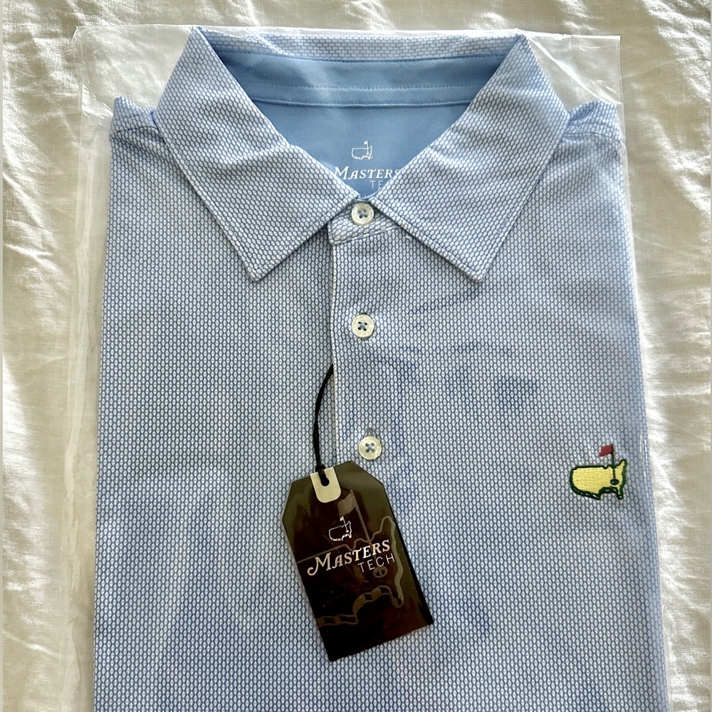 NEW W TAGS Masters men’s tech performance apparel polo. size L. Lt blue/white.